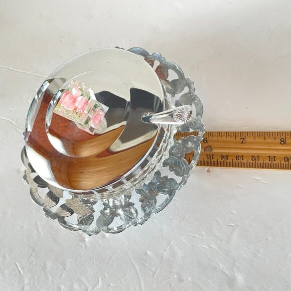 Vintage Glass Butter Dish Jam Jar Sugar Bowl w Lid Tray & Spreader Chrome Plated - Picture 11 of 11